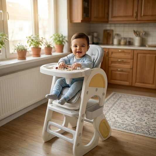 Bebé en silla de alimentación